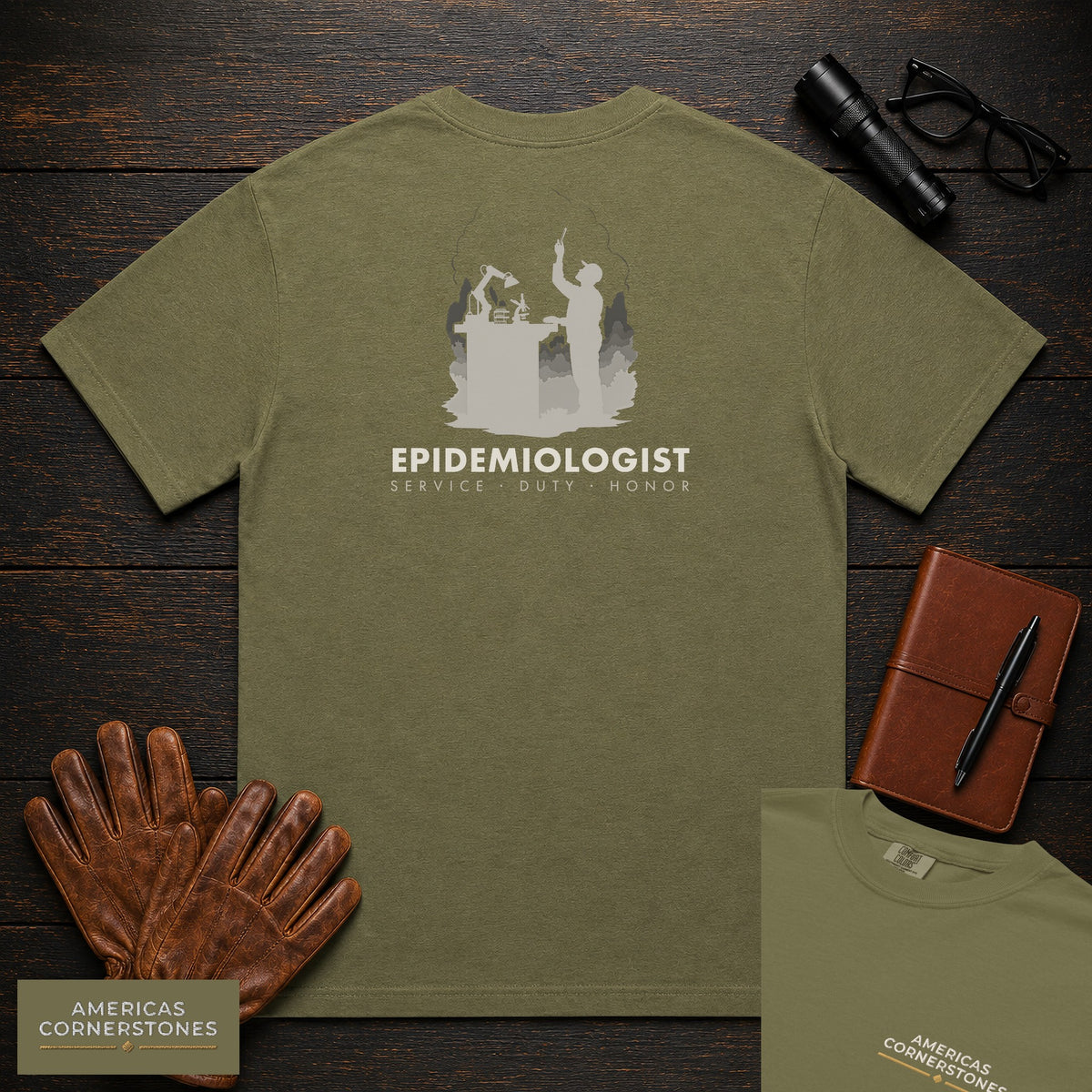 Epidemiologist T-Shirt | Statement Embroidered Front + Back Print | Sample Bench Work (Male) — Hemp
