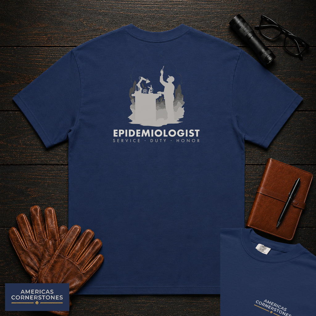 Epidemiologist T-Shirt | Statement Embroidered Front + Back Print | Sample Bench Work (Male) — True Navy