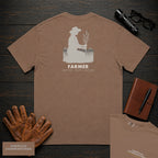 Farmer embroidered t-shirt in Espresso, Examining the Crop (Female)