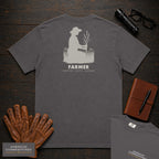 Farmer embroidered t-shirt in Graphite, Examining the Crop (Female)