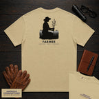 Farmer embroidered t-shirt in Khaki, Examining the Crop (Female)