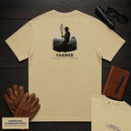 Farmer embroidered t-shirt in Khaki, Examining the Crop (Male)