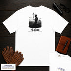 Farmer embroidered t-shirt in White, Examining the Crop (Male)