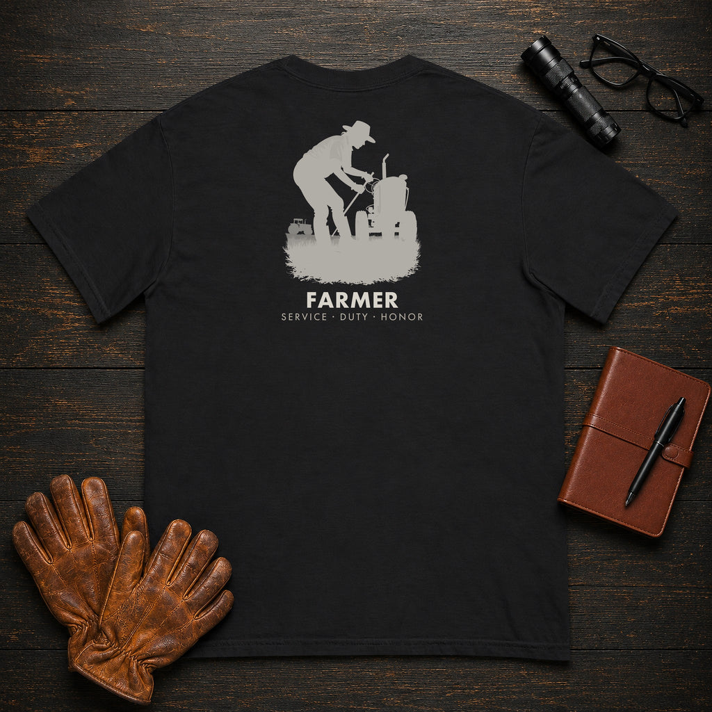Farmer t-shirt in Black, Checking the Tractor (Female)