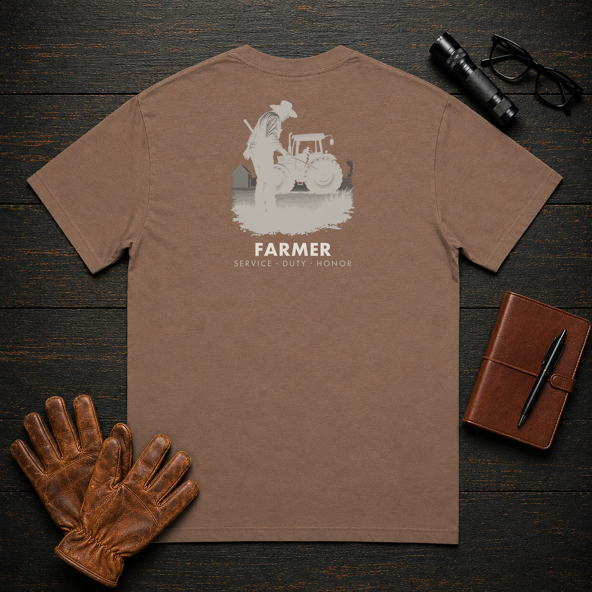 Farmer t-shirt in Espresso, Checking the Tractor (Male)