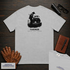 Farmer embroidered t-shirt in Granite, Checking the Tractor (Male)