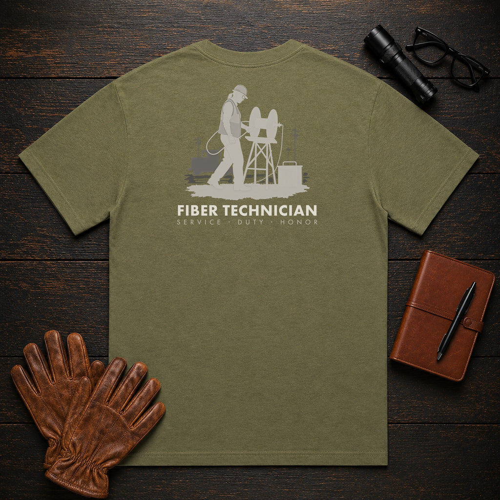Fiber Technician T-Shirt | Standard Back Print | Pulling the Cable (Female) — Hemp