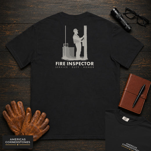 Fire Inspector T-Shirt | Statement Embroidered Front + Back Print | Extinguisher Check (Male)
