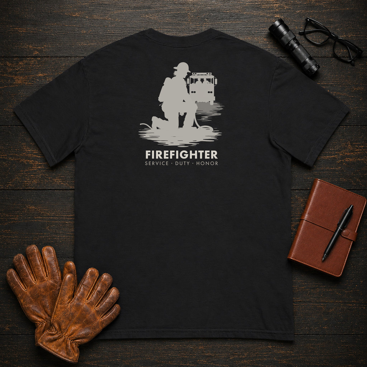 Firefighter t-shirt in Black, Hose Roll (Female)