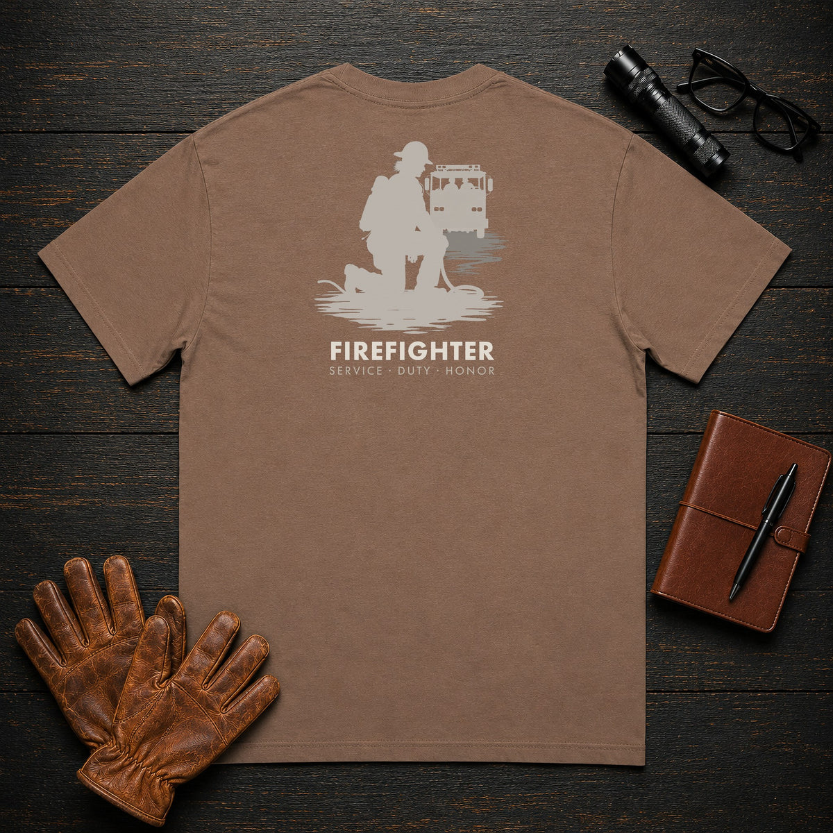 Firefighter t-shirt in Espresso, Hose Roll (Female)