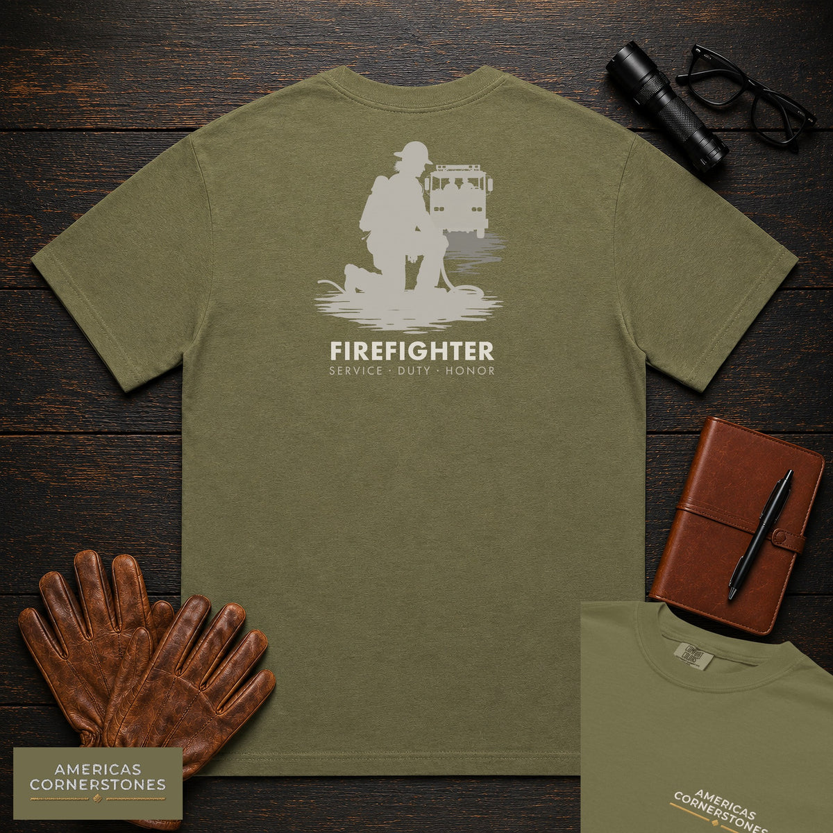 Firefighter embroidered t-shirt in Hemp, Hose Roll (Female)