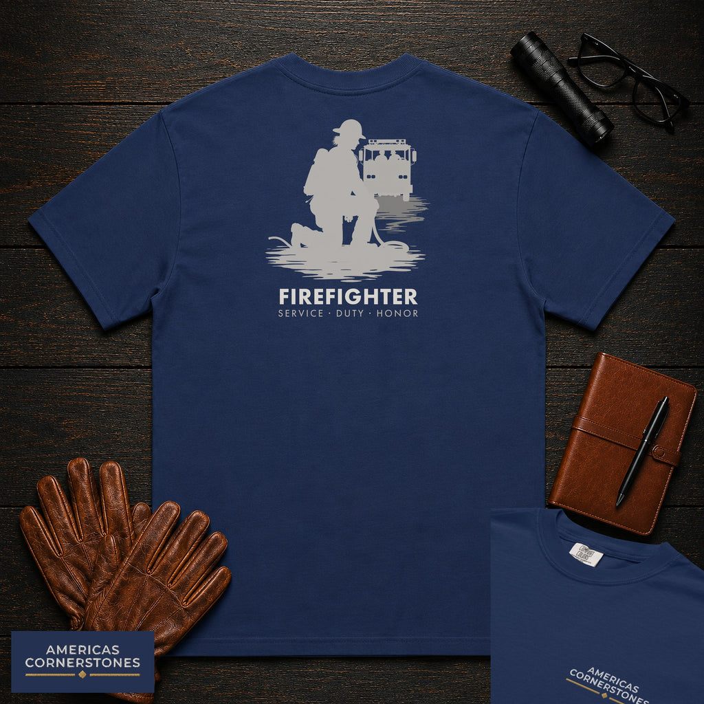 Firefighter embroidered t-shirt in True Navy, Hose Roll (Female)
