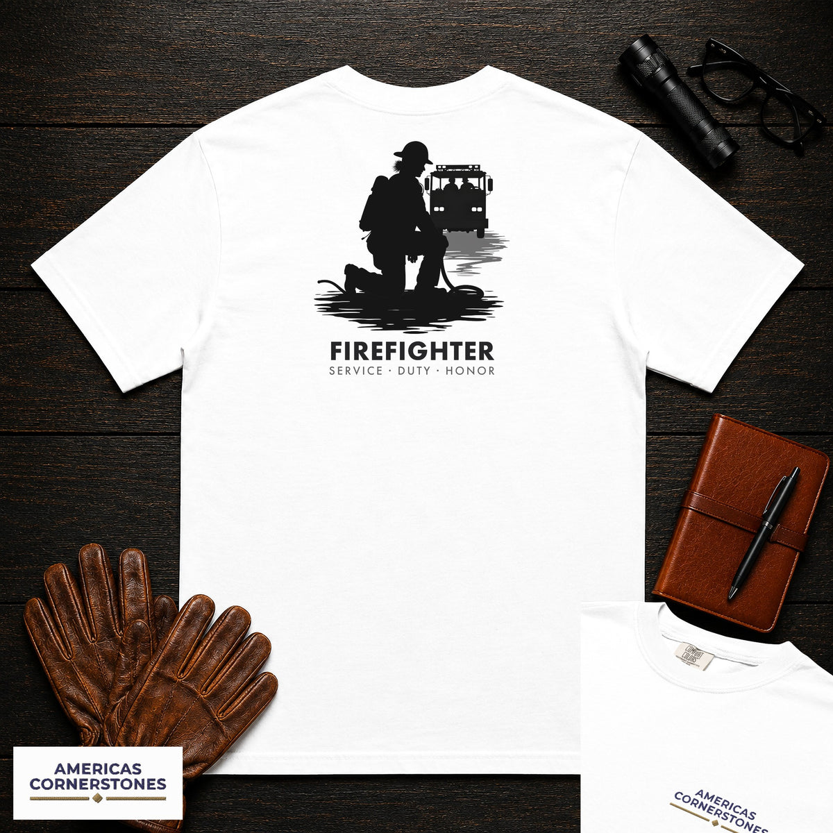 Firefighter embroidered t-shirt in White, Hose Roll (Female)