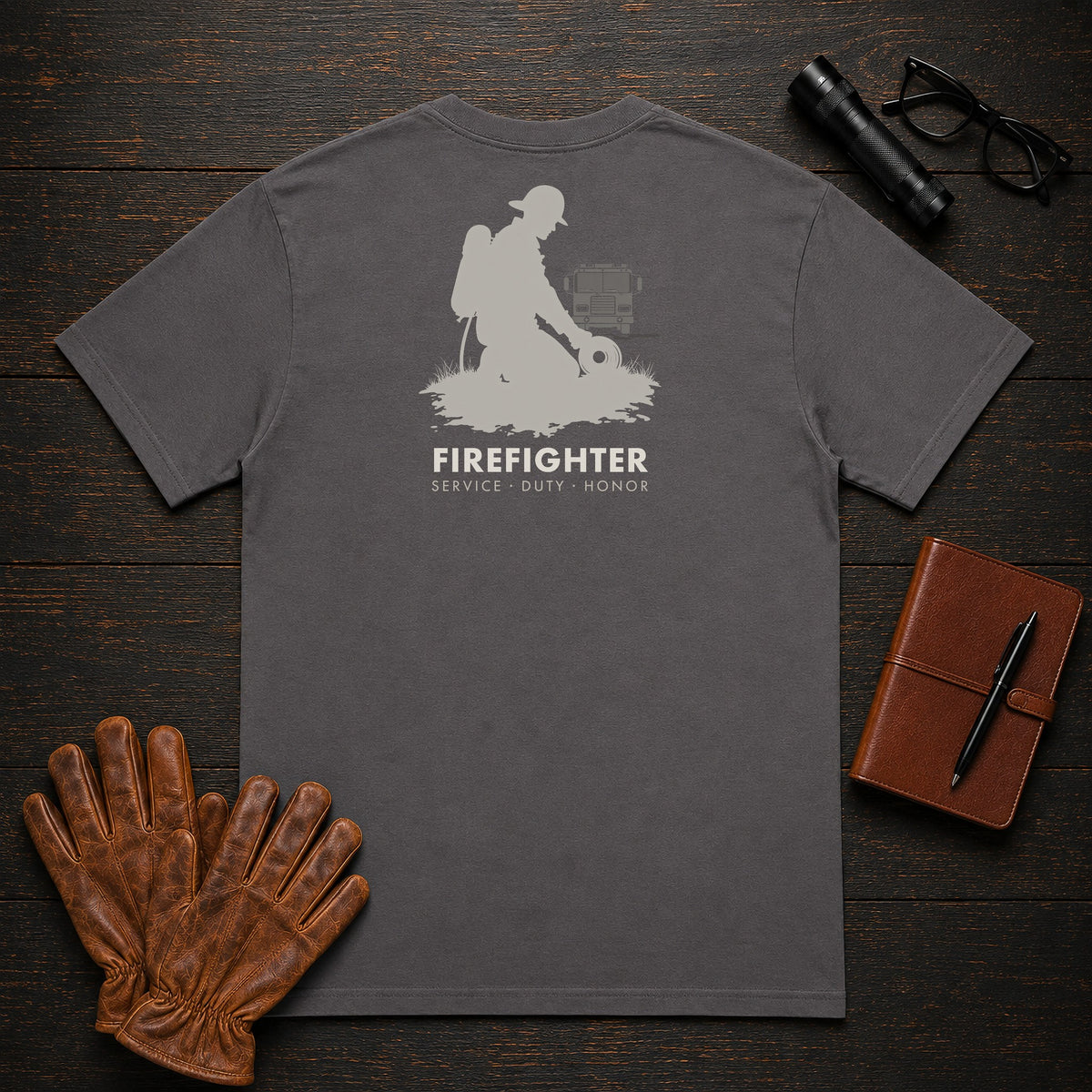 Firefighter t-shirt in Graphite, Hose Roll (Male)
