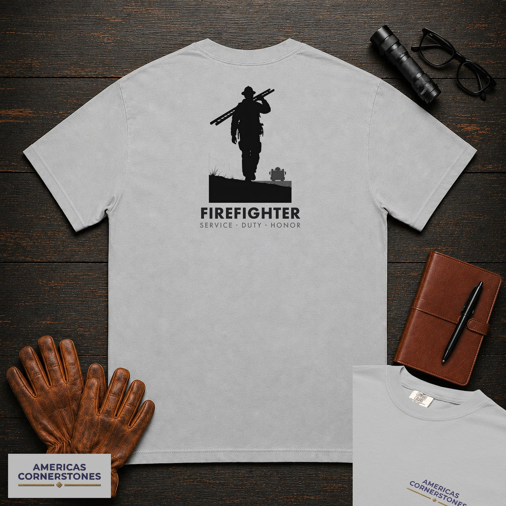 Firefighter embroidered t-shirt in Granite, Ladder Carry (Male)