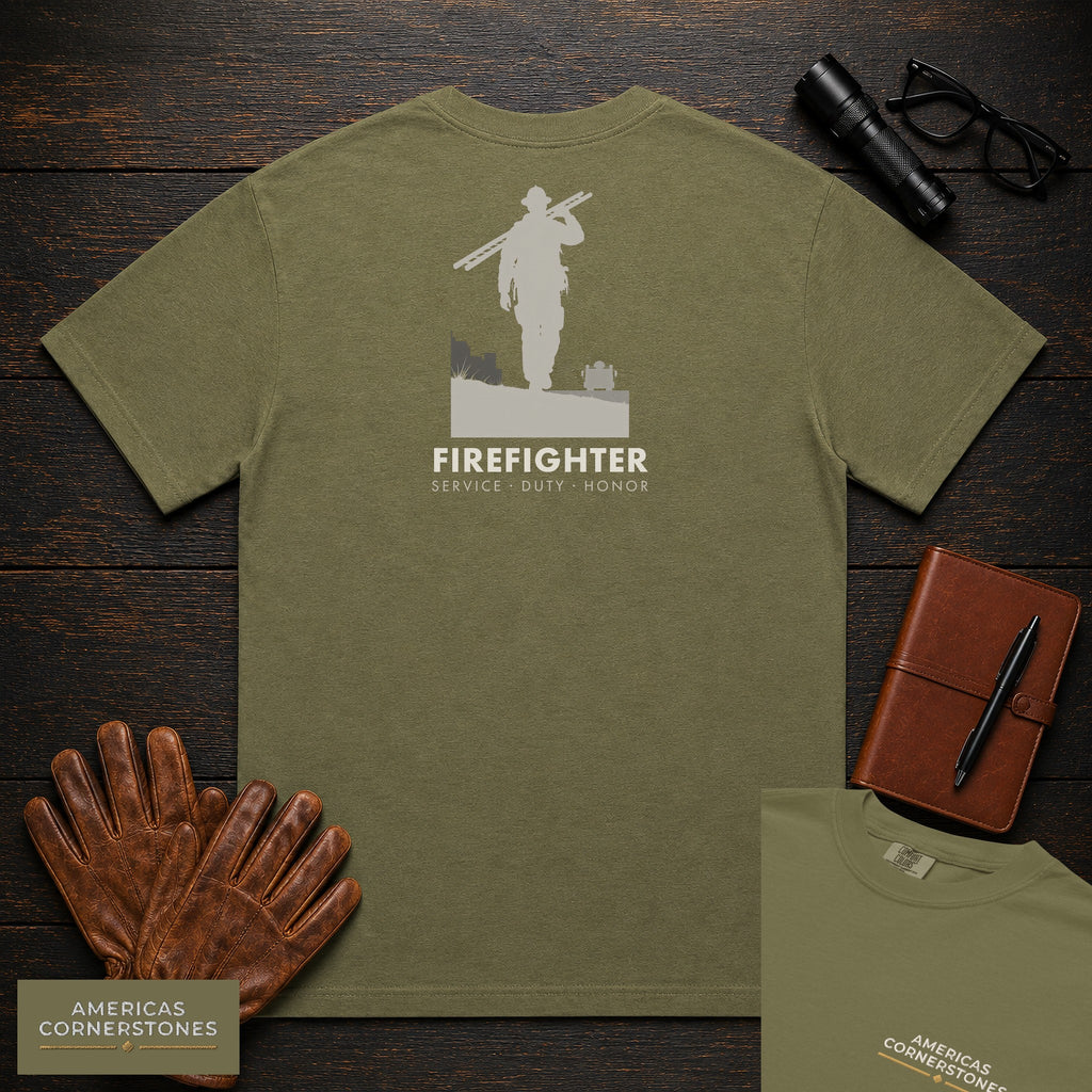Firefighter embroidered t-shirt in Hemp, Ladder Carry (Male)
