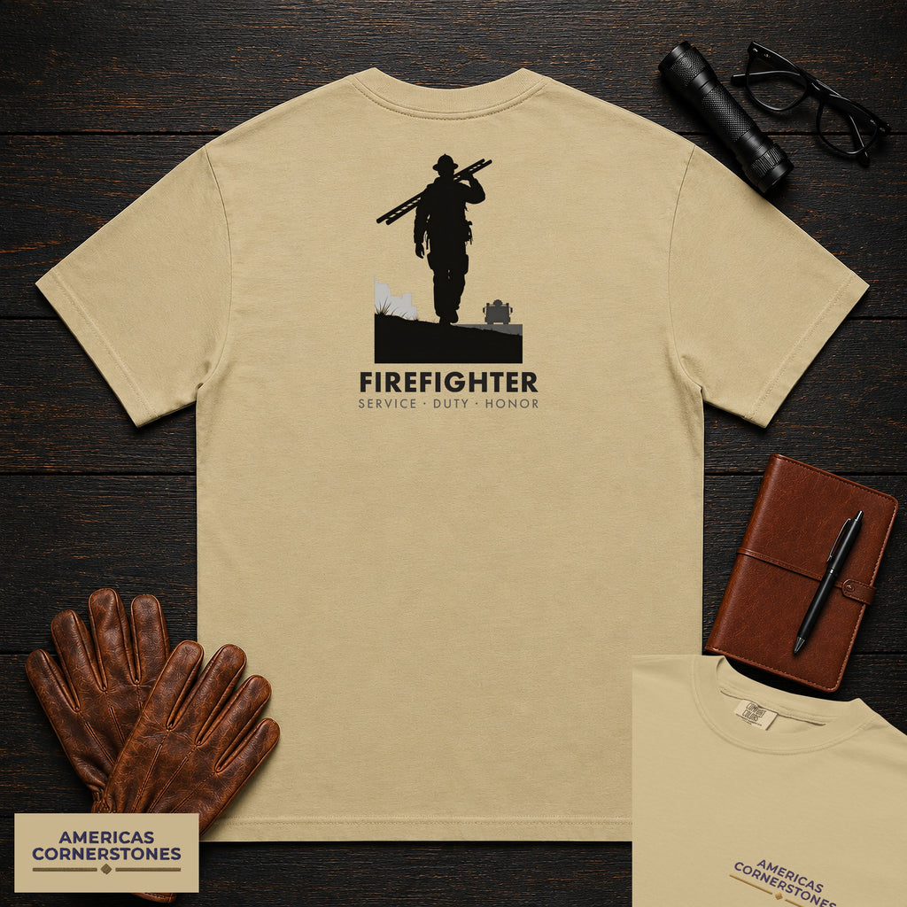Firefighter embroidered t-shirt in Khaki, Ladder Carry (Male)
