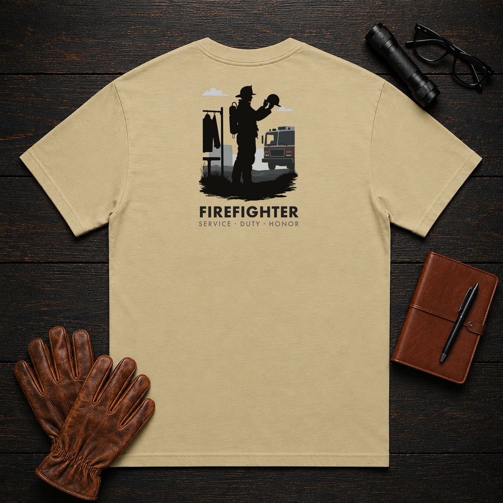 Firefighter t-shirt in Khaki, Helmet Check (Female)