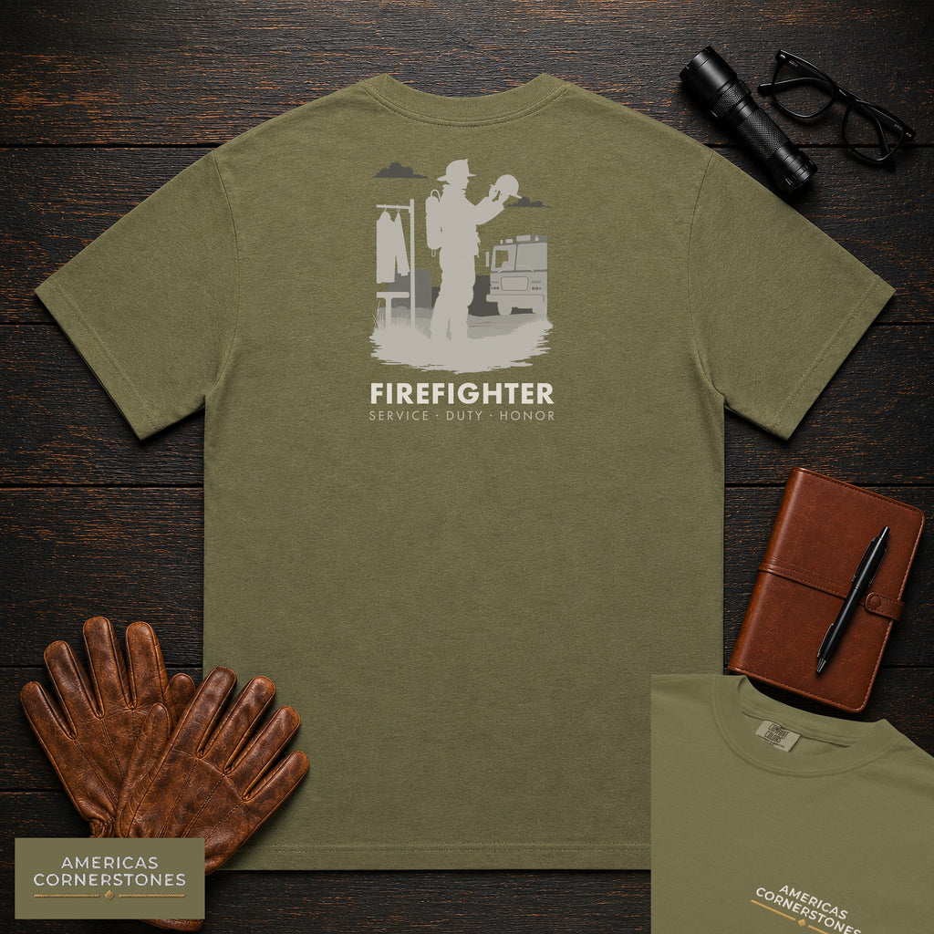 Firefighter embroidered t-shirt in Hemp, Helmet Check (Female)