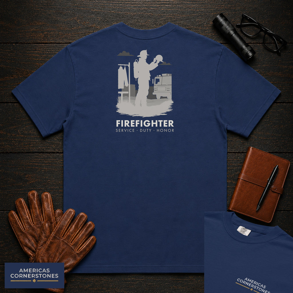 Firefighter embroidered t-shirt in True Navy, Helmet Check (Female)