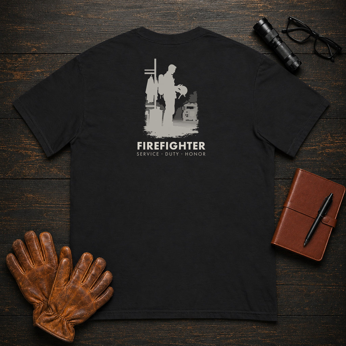 Firefighter t-shirt in Black, Helmet Check (Male)