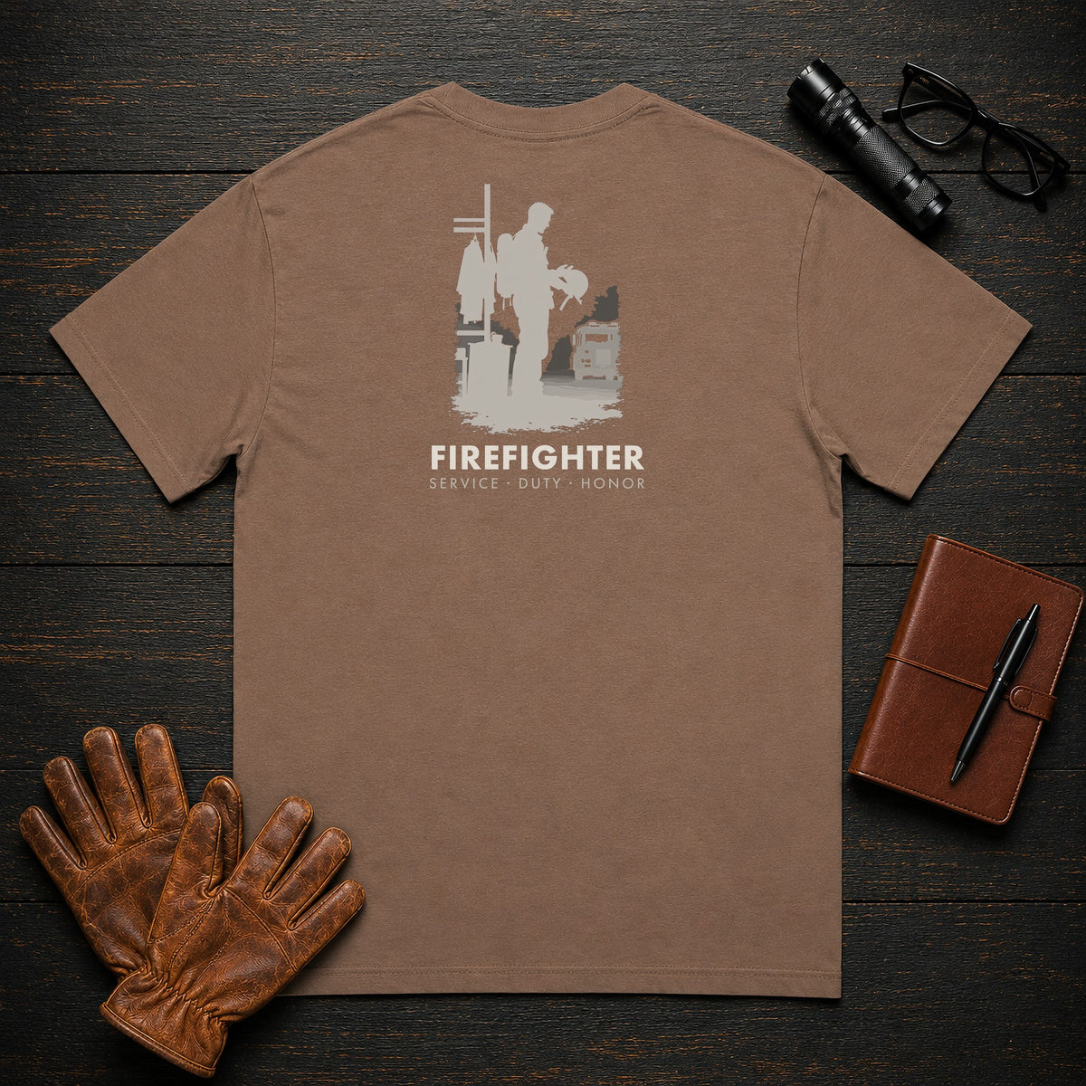 Firefighter t-shirt in Espresso, Helmet Check (Male)