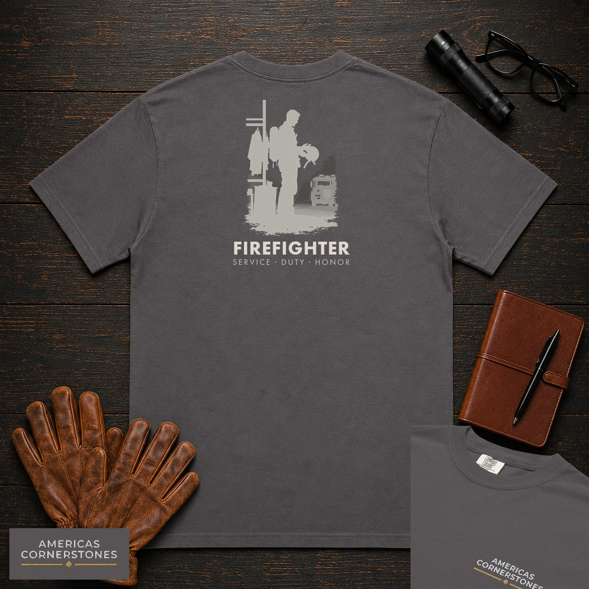 Firefighter embroidered t-shirt in Graphite, Helmet Check (Male)