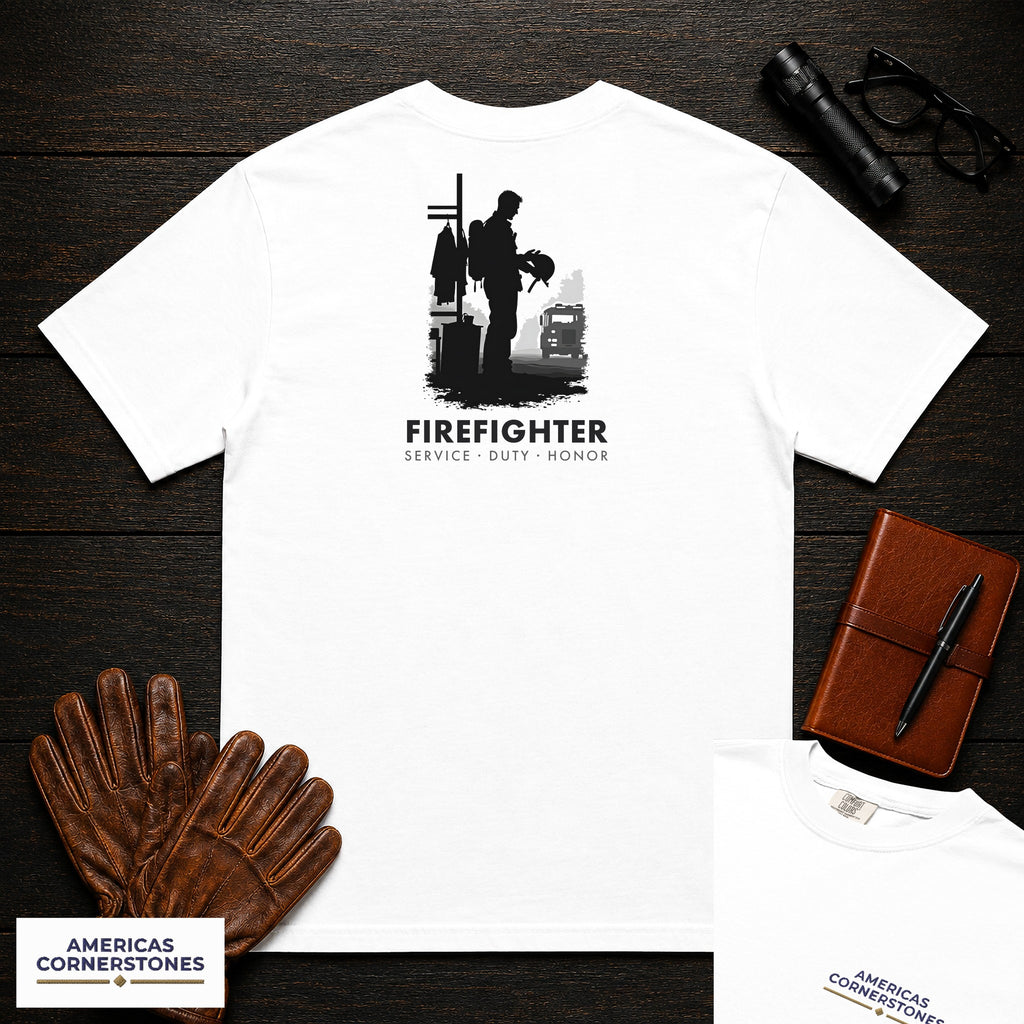 Firefighter embroidered t-shirt in White, Helmet Check (Male)