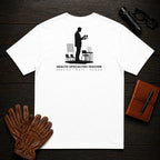 Health Specialties Teacher T-Shirt | Standard Back Print | Anatomy model (Male) — White