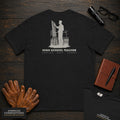 High School Teacher T-Shirt | Statement Embroidered Front + Back Print | Explaining at board (Male) — Black