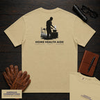 Home Health Aide T-Shirt | Statement Embroidered Front + Back Print | Kitchen Meal (Male) — Khaki