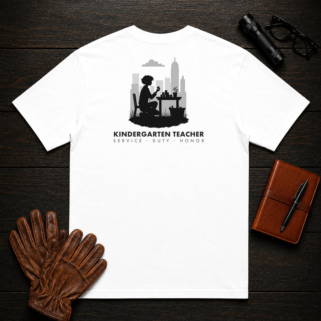 Kindergarten Teacher t-shirt in White, Counting at table (Female)