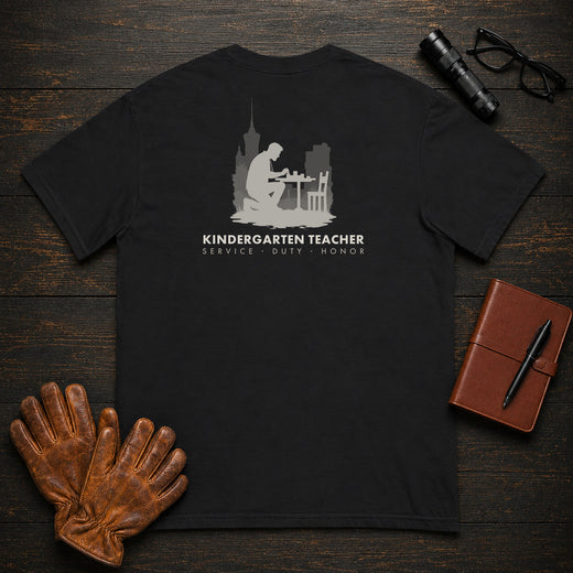 Kindergarten Teacher T-Shirt | Standard Back Print | Counting at table (Male)