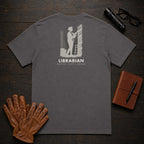 Librarian T-Shirt | Standard Back Print | Shelving Books (Female) — Graphite