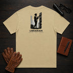Librarian T-Shirt | Standard Back Print | Shelving Books (Female) — Khaki