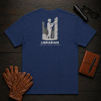 Librarian T-Shirt | Standard Back Print | Shelving Books (Female) — True Navy