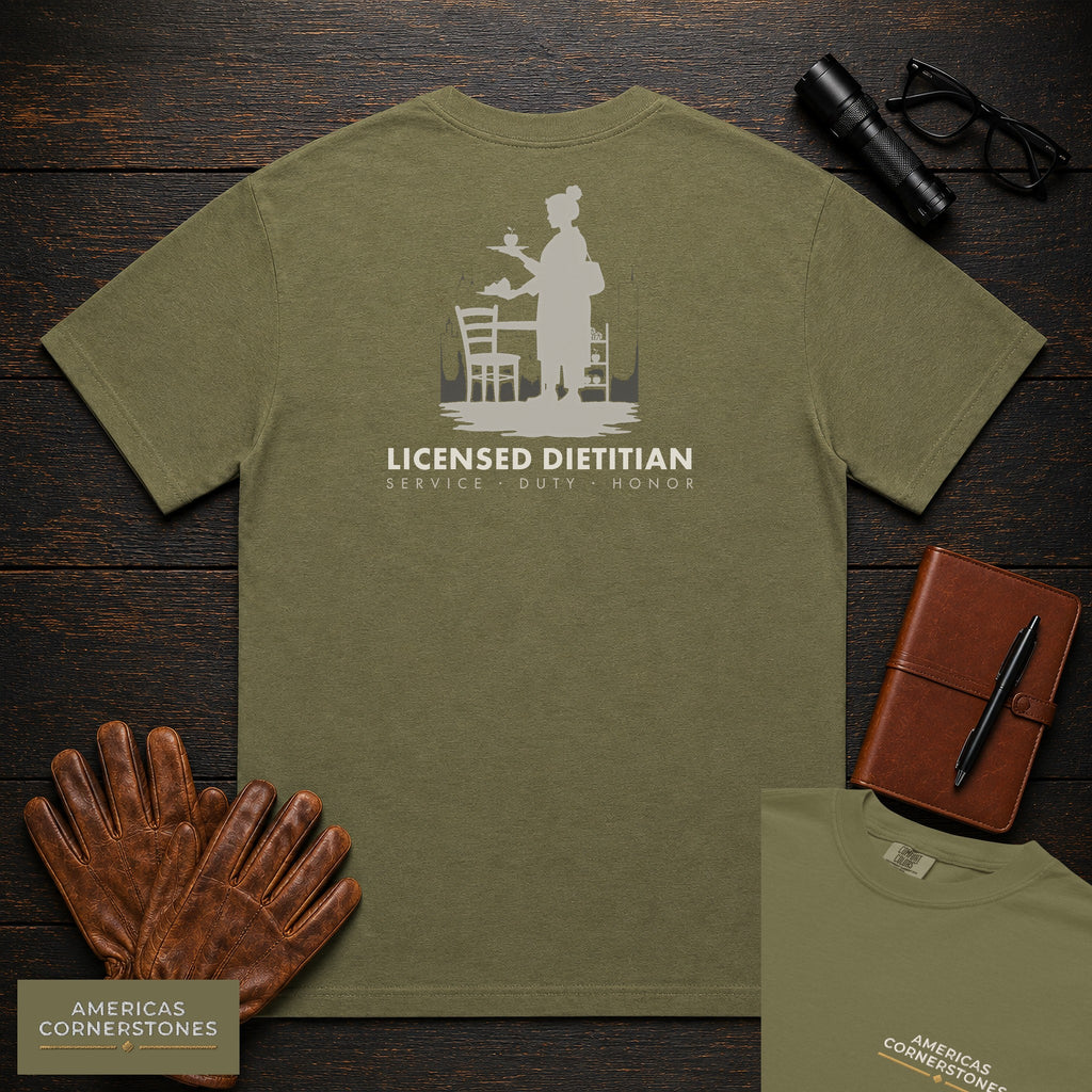 Licensed Dietitian T-Shirt | Statement Embroidered Front + Back Print | Food Models (Female) — Hemp