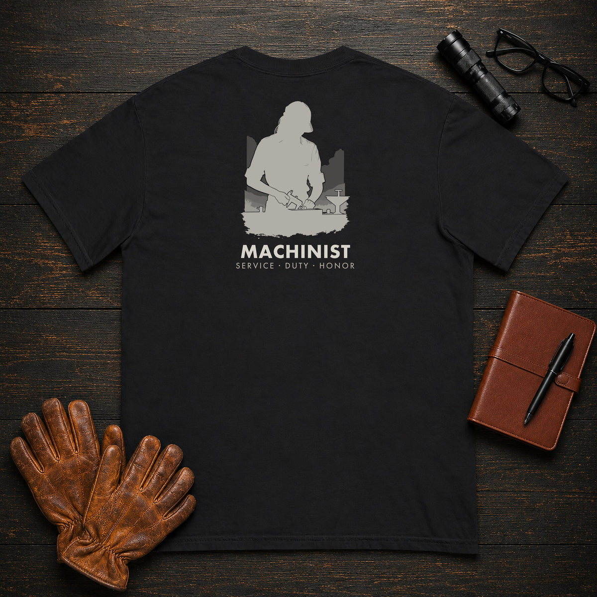 Machinist t-shirt in Black, Measuring a Part (Female)