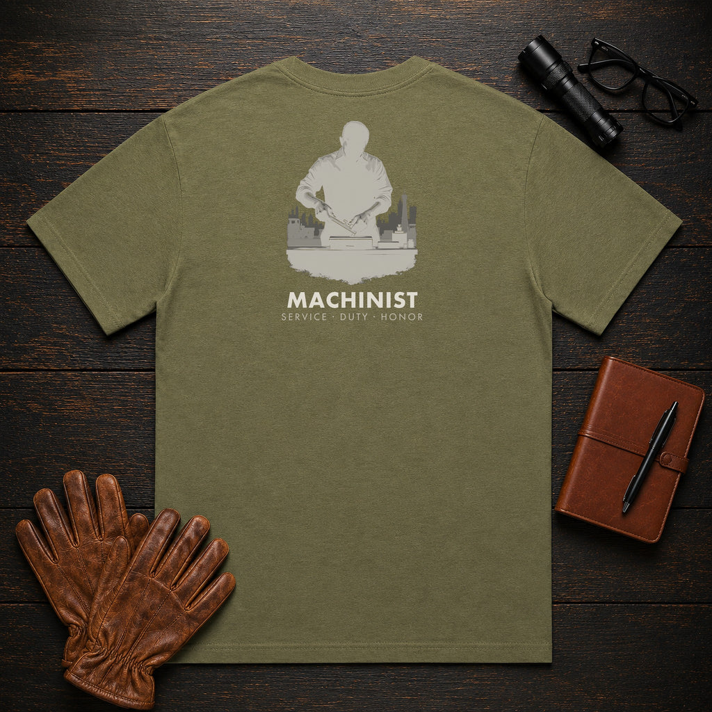 Machinist t-shirt in Hemp, Measuring a Part (Male)