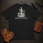 Massage Therapist T-Shirt | Standard Back Print | Carrying Fresh Linens (Male) — Black
