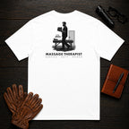 Massage Therapist T-Shirt | Standard Back Print | Carrying Fresh Linens (Male) — White
