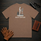 Math Teacher T-Shirt | Standard Back Print | Solving at board (Female) — Espresso