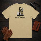 Math Teacher T-Shirt | Standard Back Print | Solving at board (Female) — Khaki