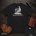 Medical Assistant T-Shirt | Statement Embroidered Front + Back Print | Blood Pressure (Male) — Black