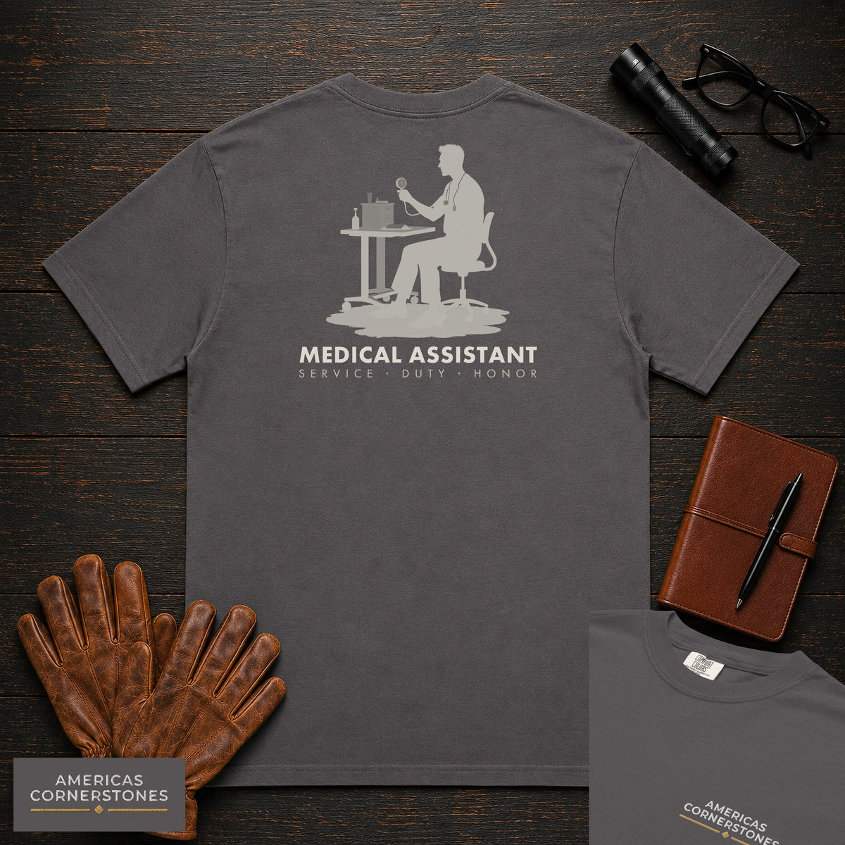 Medical Assistant T-Shirt | Statement Embroidered Front + Back Print | Blood Pressure (Male) — Graphite