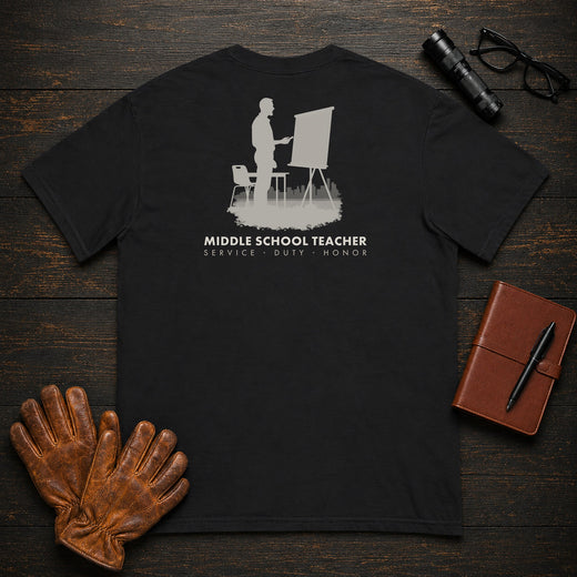 Middle School Teacher T-Shirt | Standard Back Print | Introducing lesson (Male)