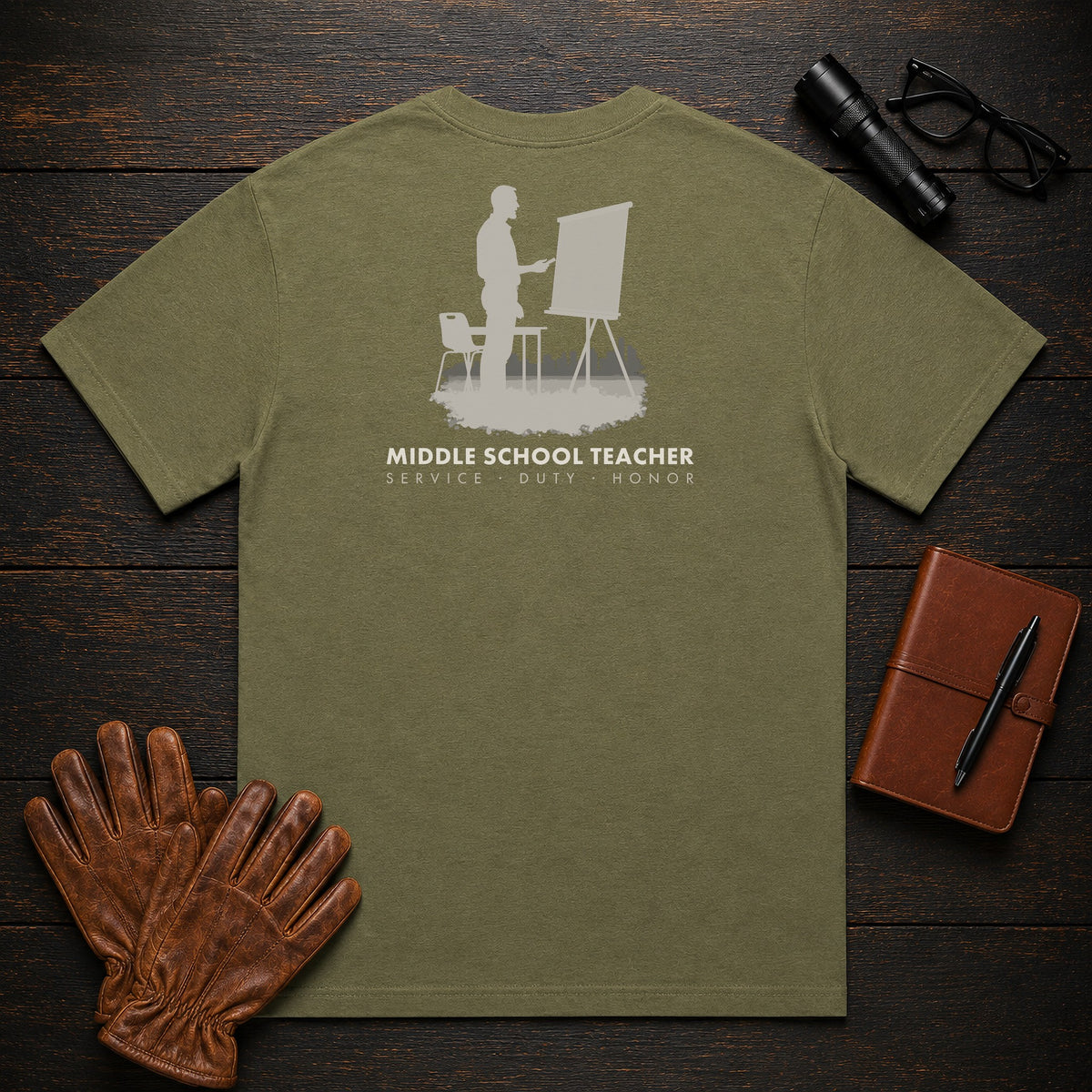 Middle School Teacher T-Shirt | Standard Back Print | Introducing lesson (Male) — Hemp