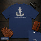 Nurse Practitioner T-Shirt | Statement Embroidered Front + Back Print | Between Rooms (Female) — True Navy