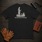 Physician Assistant T-Shirt | Standard Back Print | Clinic Exam (Female) — Black
