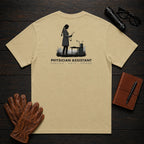 Physician Assistant T-Shirt | Standard Back Print | Clinic Exam (Female) — Khaki